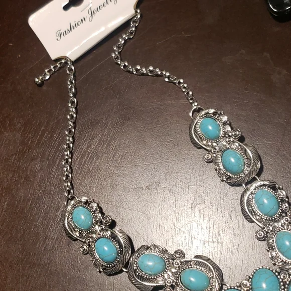 Nwot boutique turquoise vintage look squash blossom necklace - Picture 9 of 9